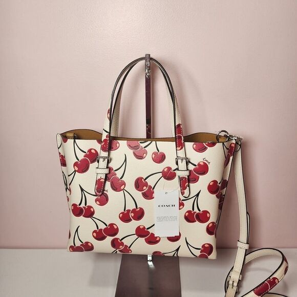 NWT COACH CY695 Mollie Tote Bag 25 With Cherry Print Leather - Picture 4 of 12